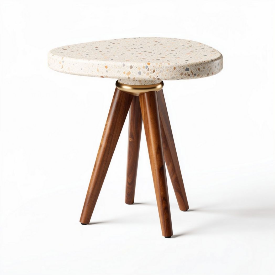 Terrazzo Side Table for Living Room Use – Natural Stone and Wood – 50 x 50 x 45cm