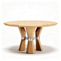 Round Wooden Dining Table for Home Use with Metal Accents 120 x 120 x 75cm