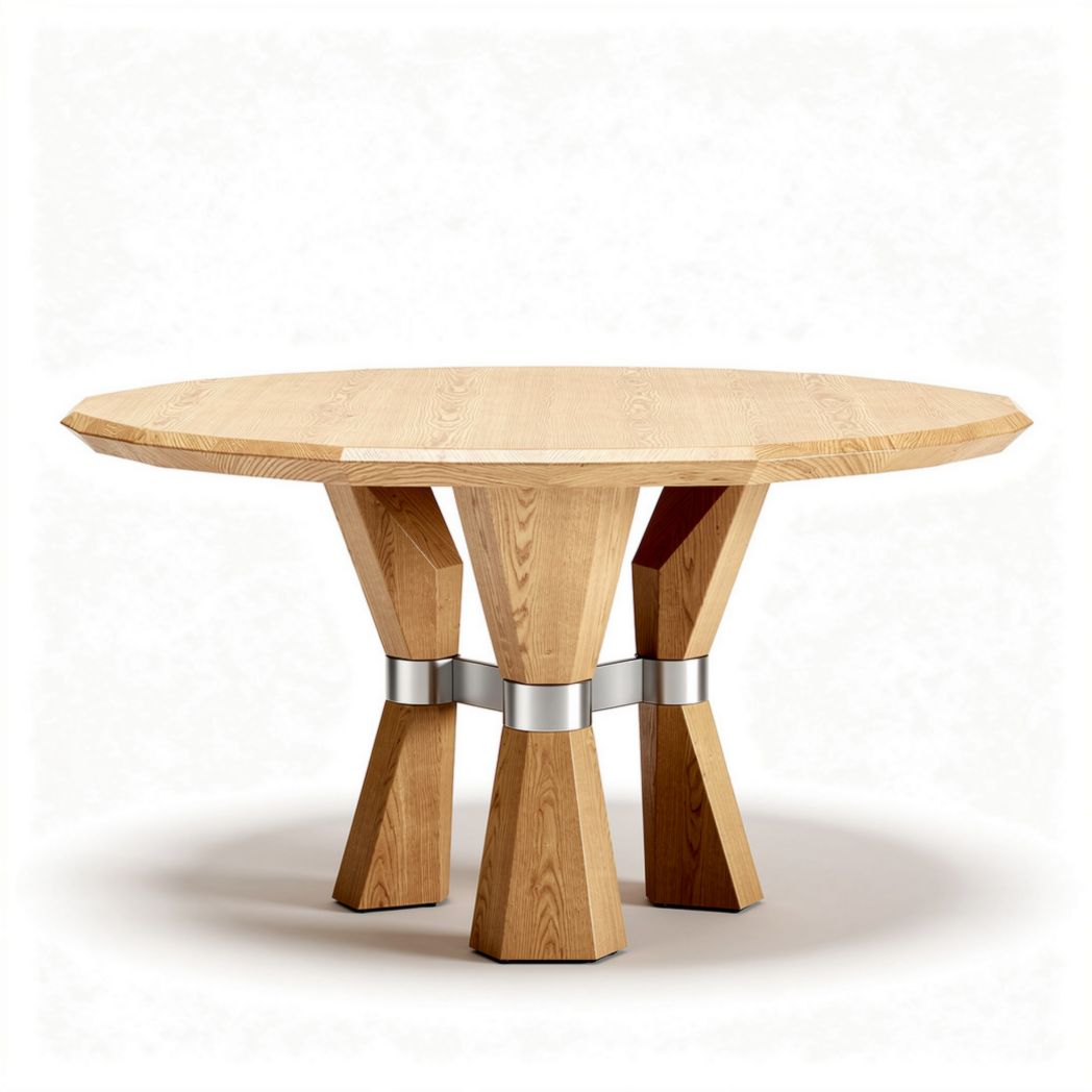 Round Wooden Dining Table for Home Use with Metal Accents 120 x 120 x 75cm