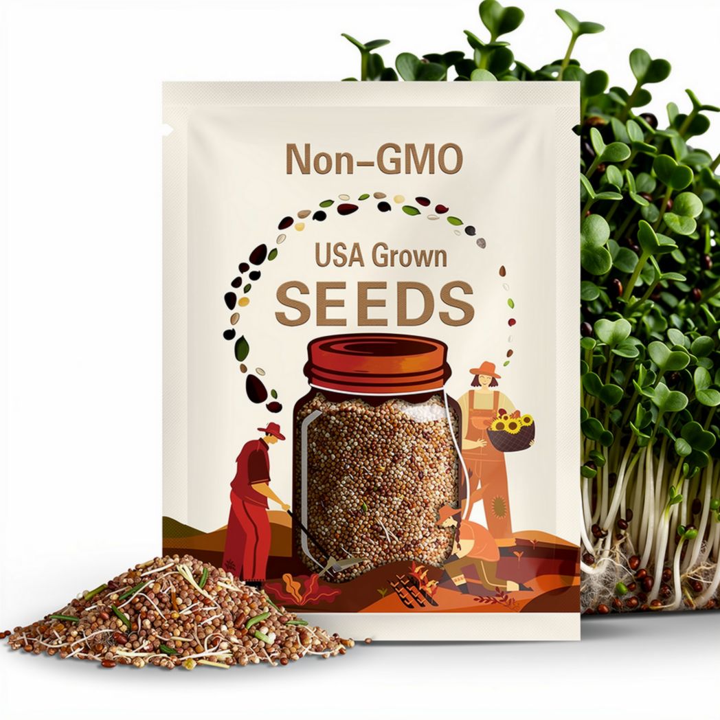 Organic Sprouting Seeds: Mix 4 Part Alfalfa, Clover, Broccoli, Radish | Non GMO Microgreens