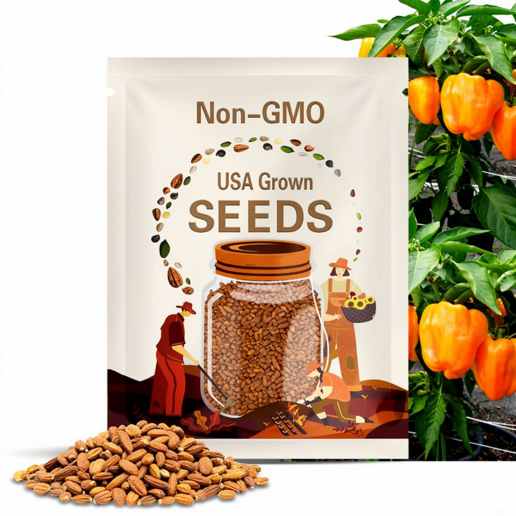Sweet Orange Pepper Seeds - Organic, Heirloom, Open Pollinated, Non GMO - Grow Indoors, Outdoors, In Pots, Soil, Hydroponics & Aquaponics