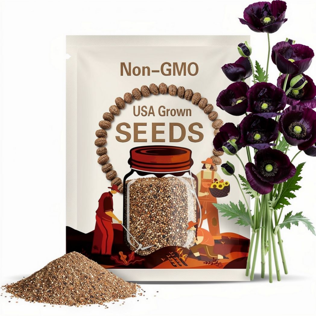 Poppy, After Midnight - 100 Seeds - Heirloom Flower, Black Blooms, Great for Cut Flowers & Arrangements (Papaver somniferum)