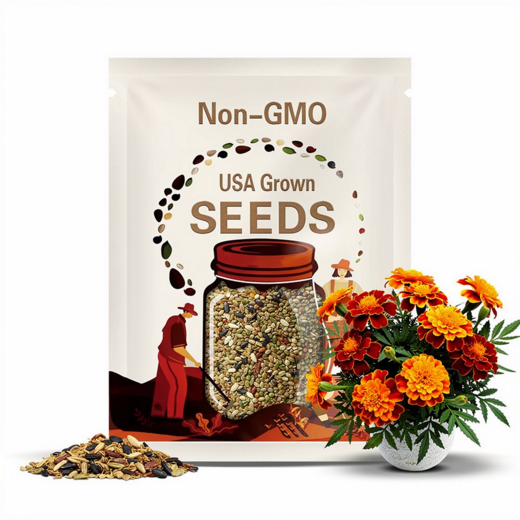 Edible Organic Heirloom Non GMO Mammoth Marigold Annual Flower Seed Pack Insect Repelling Bee attracting Garden Gift Non-GMO